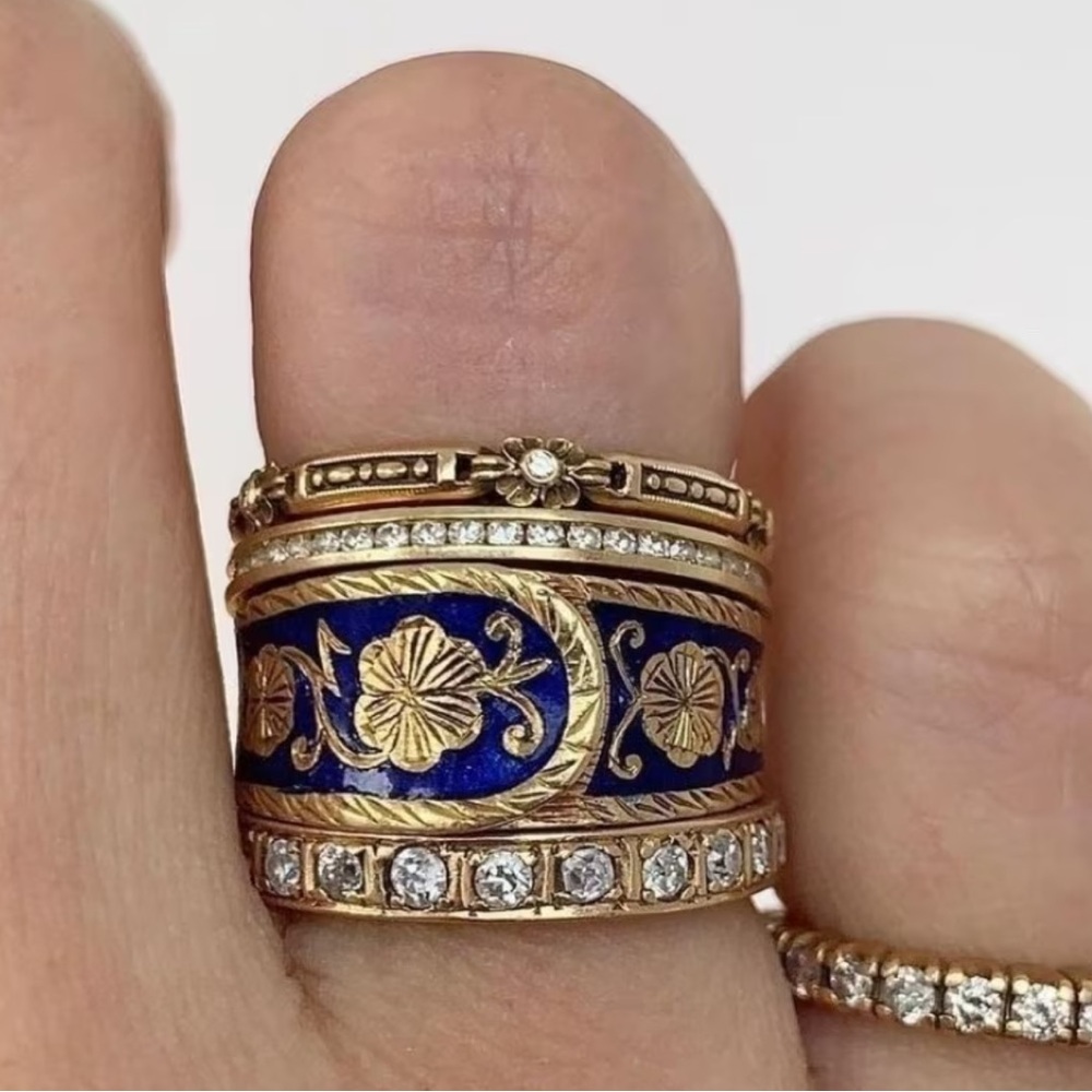 Retro Bohemian Gold Stack Ring Set - SIZE 7 - Picture 7 of 16